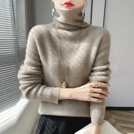 レディース タートルネック カシミヤ 無地 ニット