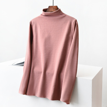 柔らかい あったか ハイネック 無地 カットソー