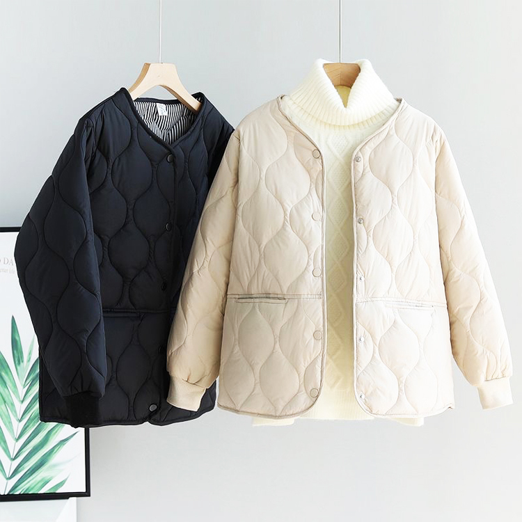 寒さ対策 シンプル ノーカラー ワンボタン 中綿入り ジャケット