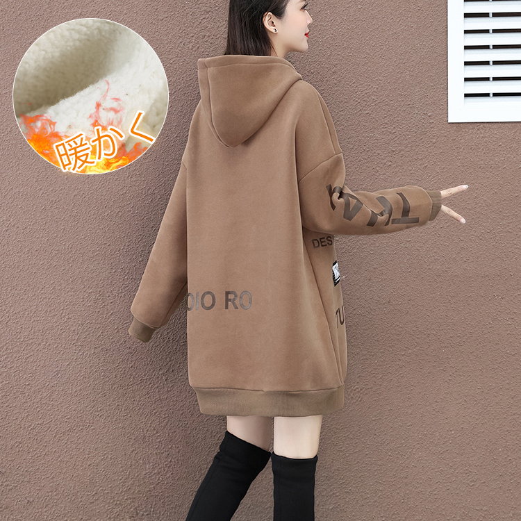 レディース 裏起毛 フード付き ロング丈 アルファベット パーカー