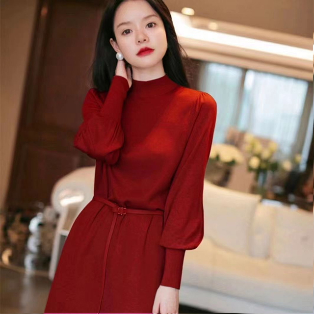 フランス風 無地 カジュアル シンプル ニットワンピース