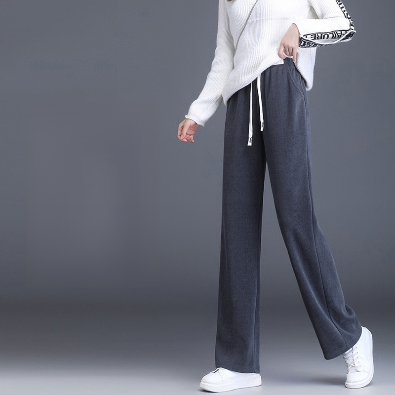 【裏起毛なし/裏起毛あり】柔らかい 無地 ストレート ワイドパンツ