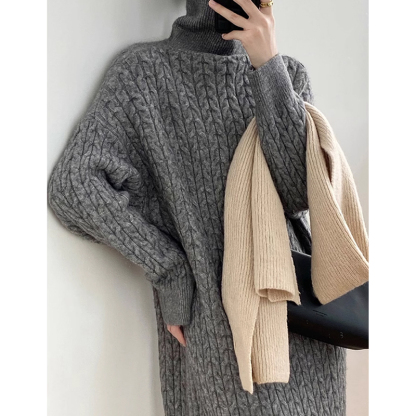 ハイネック 無地 ハイネック ルーズ ニットワンピース