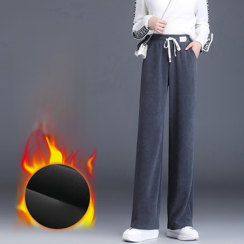 【裏起毛なし/裏起毛あり】柔らかい 無地 ストレート ワイドパンツ