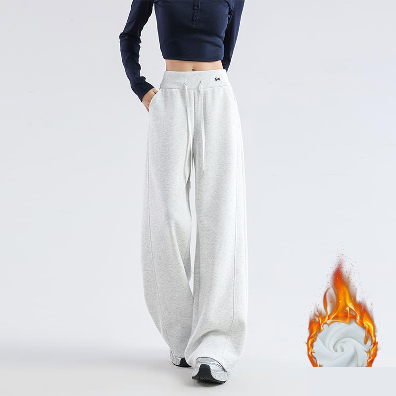 ウール100% 裏起毛 ハイウエスト 無地 ワイドパンツ