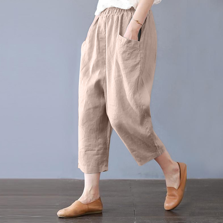 女っぽい レディース 無地 七分丈 ワイドパンツ