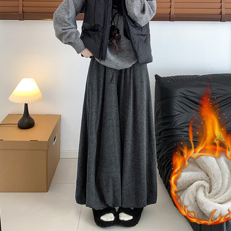 無地 カジュアル シンプル 細見え 裏起毛保温 ガウチョパンツ