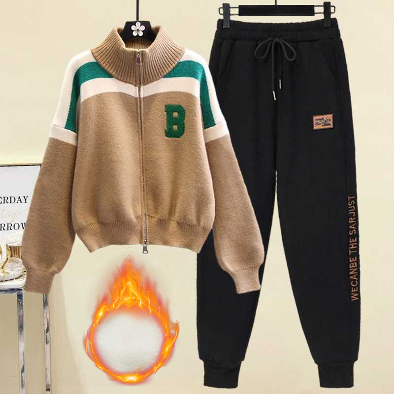 配色 カジュアル シンプル 長袖 上下セット