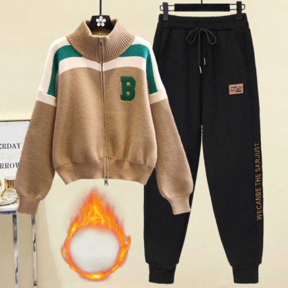 配色 カジュアル シンプル 長袖 上下セット