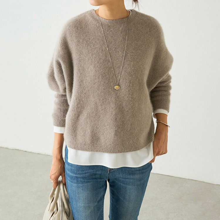 定番 前後両用 混紡素材 後ろボタン ニット カーディガン