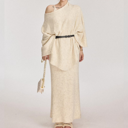 手触り良く 無地 カジュアル シンプル ニット+ワンピース セット