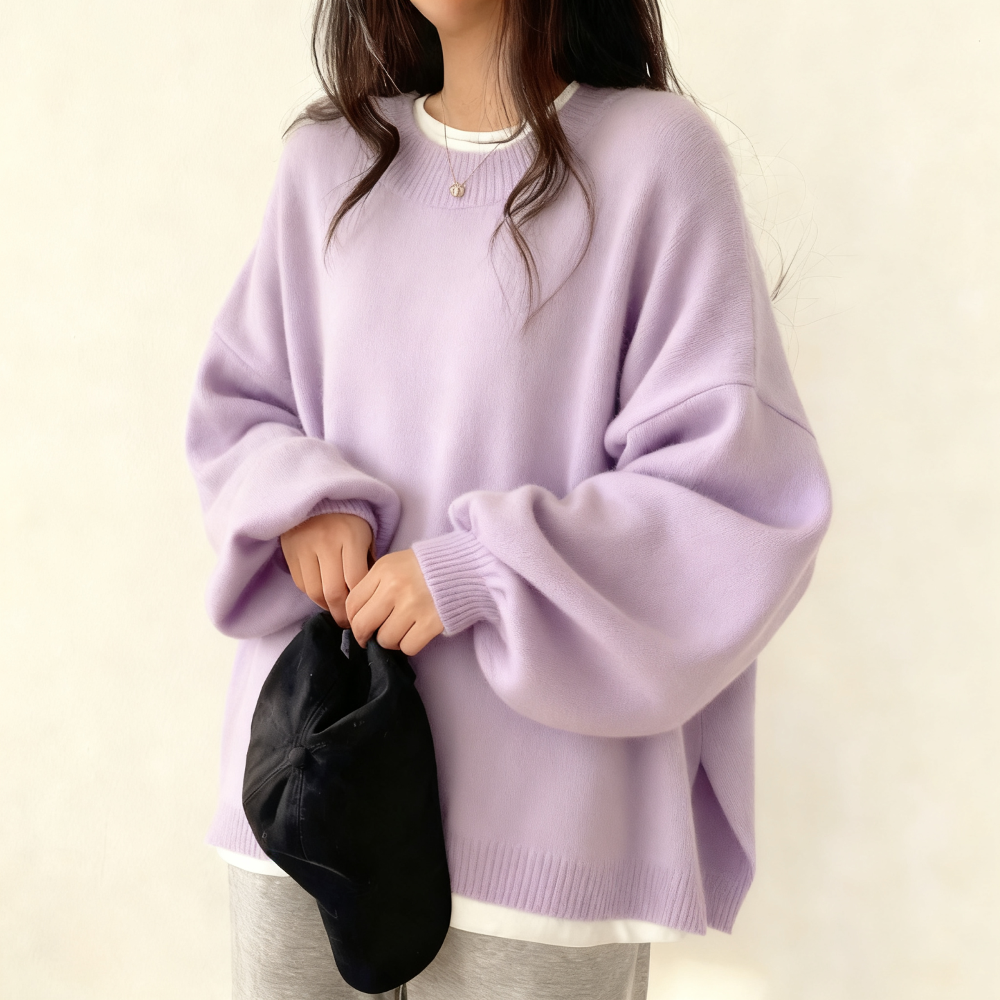 ソフト プレミアムウール ルーズ フィット 無地 ニット セーター