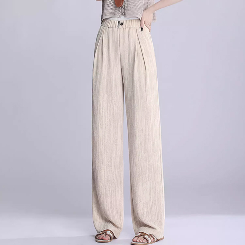 着痩せ効果のある ドレープ性 無地 ワイドパンツ