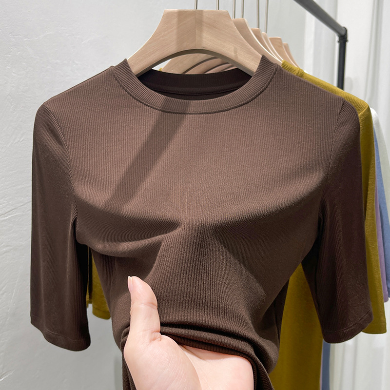 大人気 エレガント 無地 半袖 夏 tシャツ