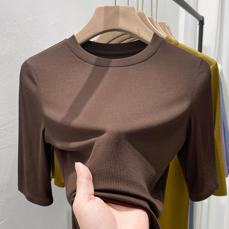 大人気 エレガント 無地 半袖 夏 tシャツ