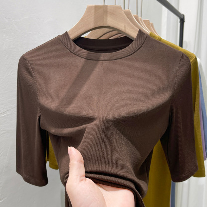 大人気 エレガント 無地 半袖 夏 tシャツ