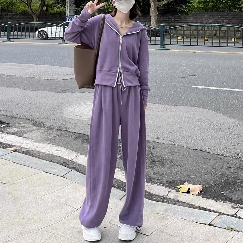 春秋 レディース パーカー+ワイドパンツ 2点セット