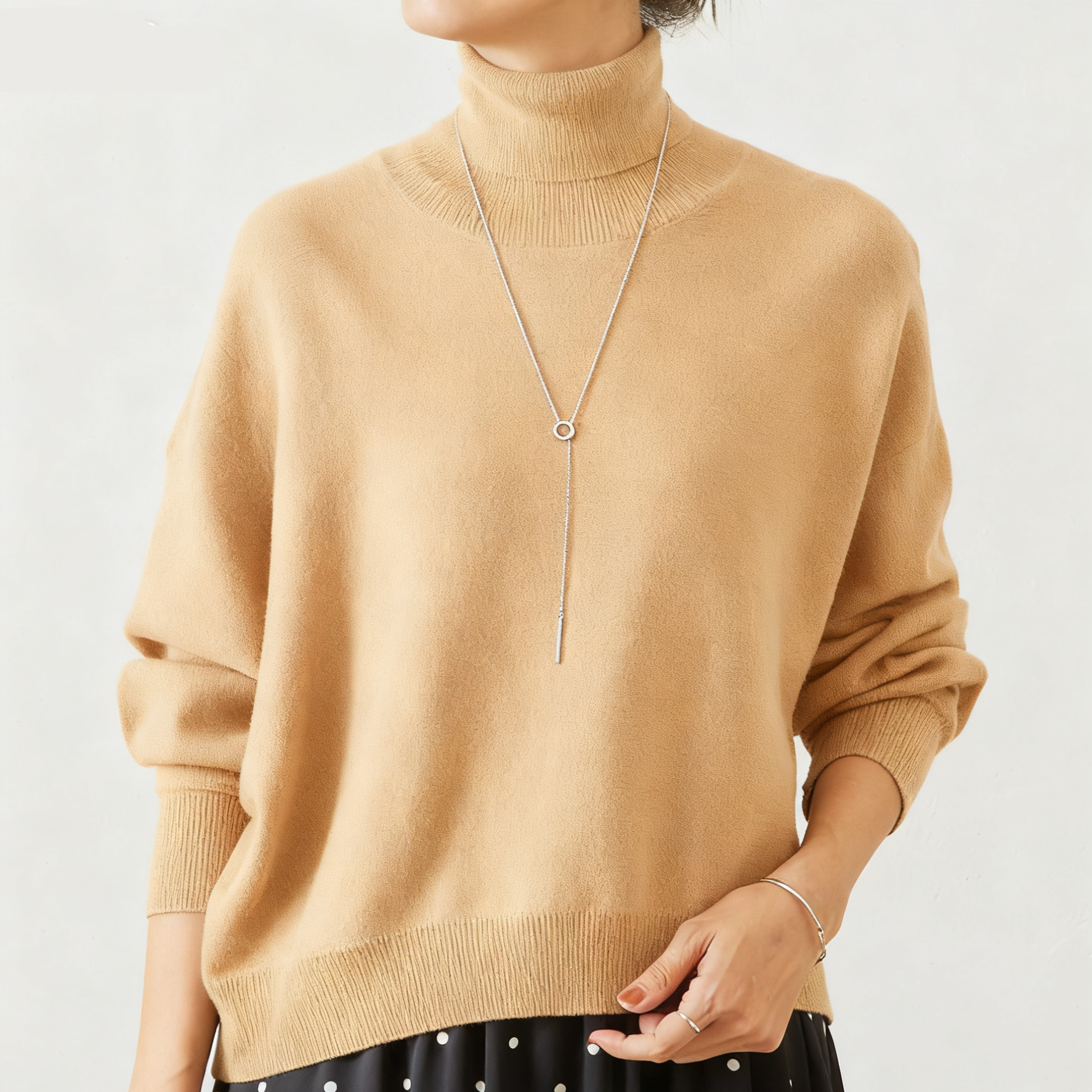 タートルネック ドルマンスリーブ 無地 ニット