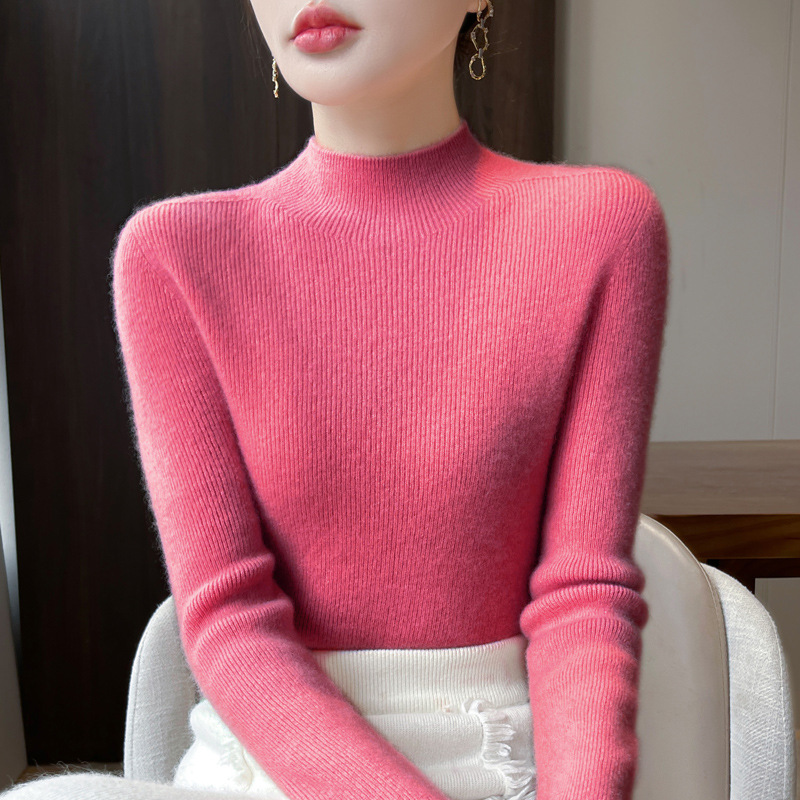 着回し可能 レディース  ハイネック 無地 ウール ニット