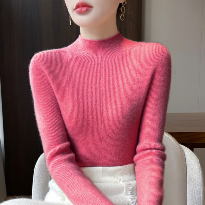 着回し可能 レディース  ハイネック 無地 ウール ニット