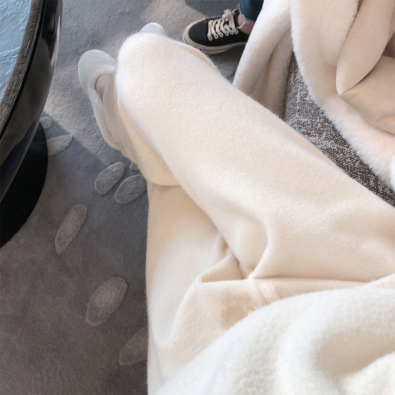 ゆるい雰囲気 無地 ハイウエスト ニット ワイドパンツ