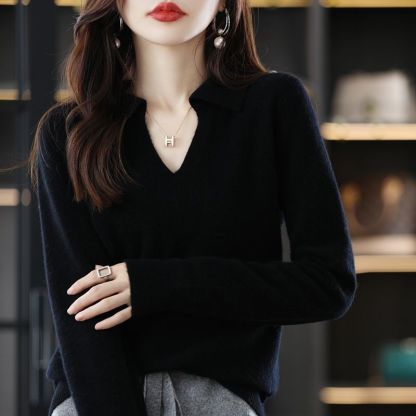 無地 スキッパー襟 レディース プルオーバー ニットセーター