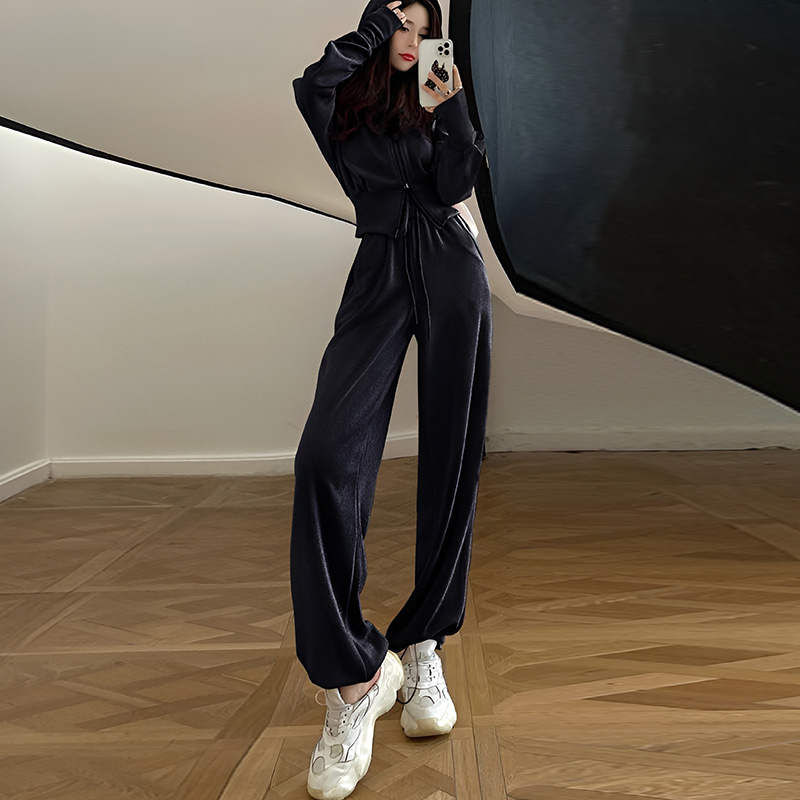 春秋 レディース パーカー+ワイドパンツ 2点セット