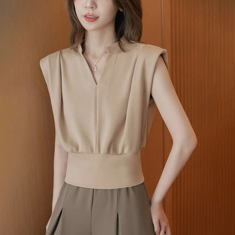 着痩せ Vネック カジュアル トップス+ワイドパンツ 上下セット