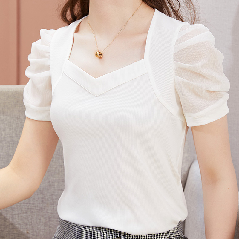 レディース 無地 パフスリーブ Tシャツ