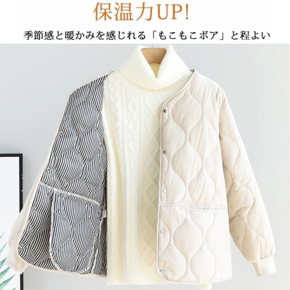 寒さ対策 シンプル ノーカラー ワンボタン 中綿入り ジャケット