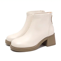 無地 カジュアル シンプル チャンキーヒール ショートブーツ