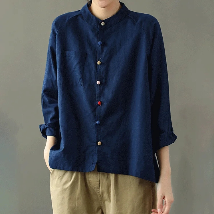 着心地良い 無地 綿麻 スウィート シャツ