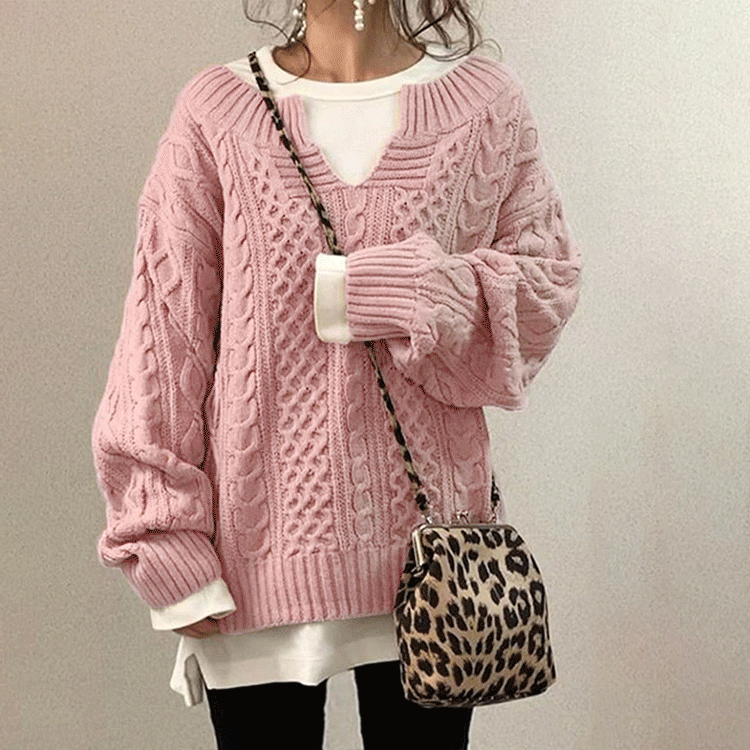 スウィート スリット Vネック ルーズ ニット　