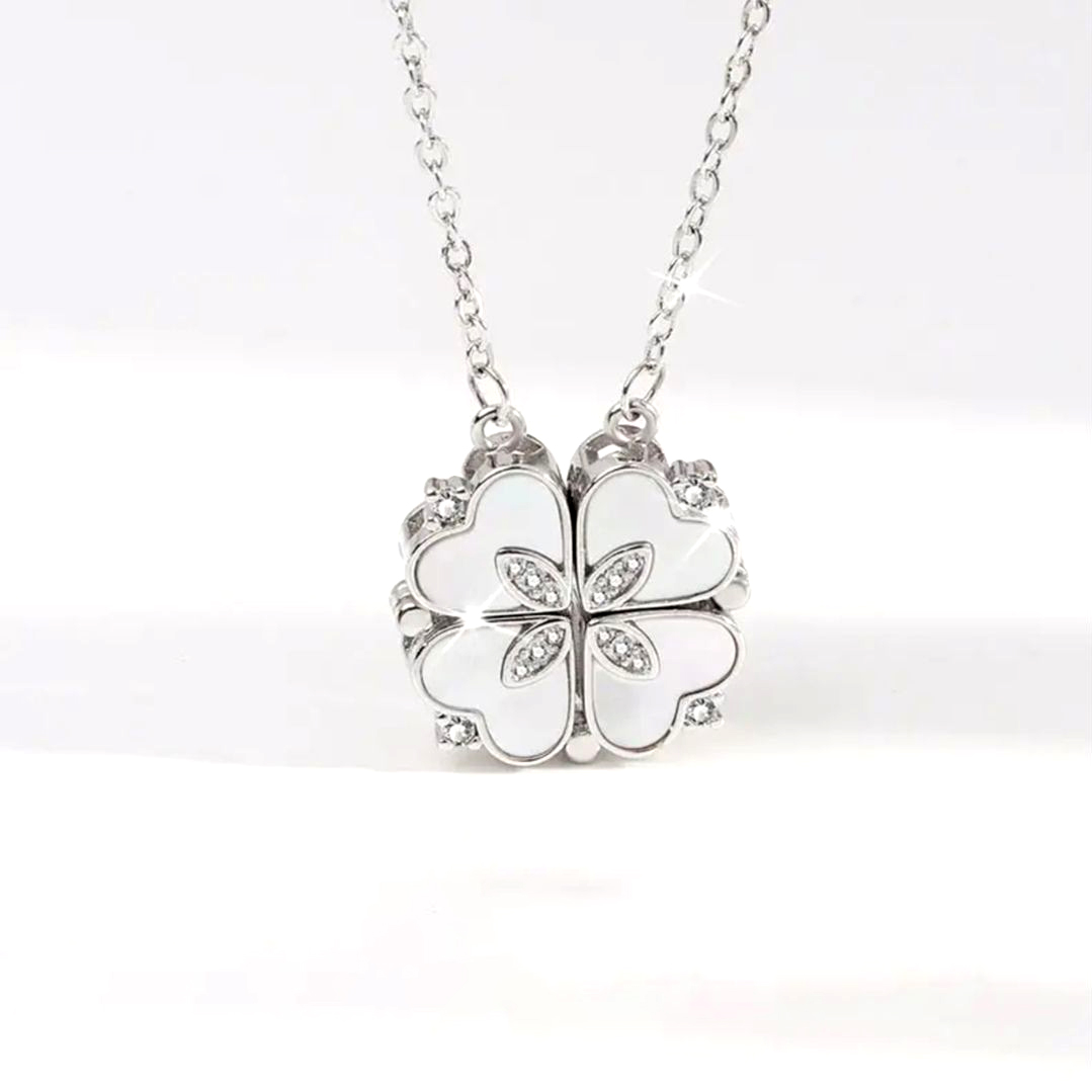 デートに着用最適 綺麗め 四つ葉 クローバーハート ネックレス
