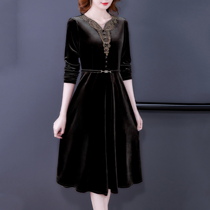 エレガント ウエストス 無地 カジュアル シンプル 長袖 ワンピース