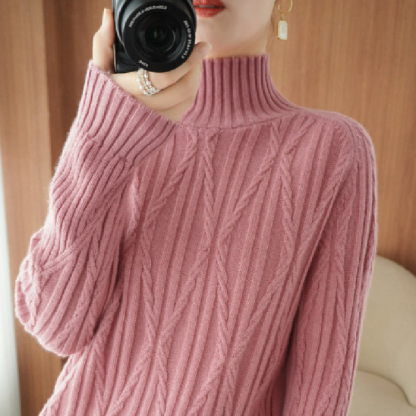 話題沸騰中 レディース 半高襟 長袖 無地 ニット