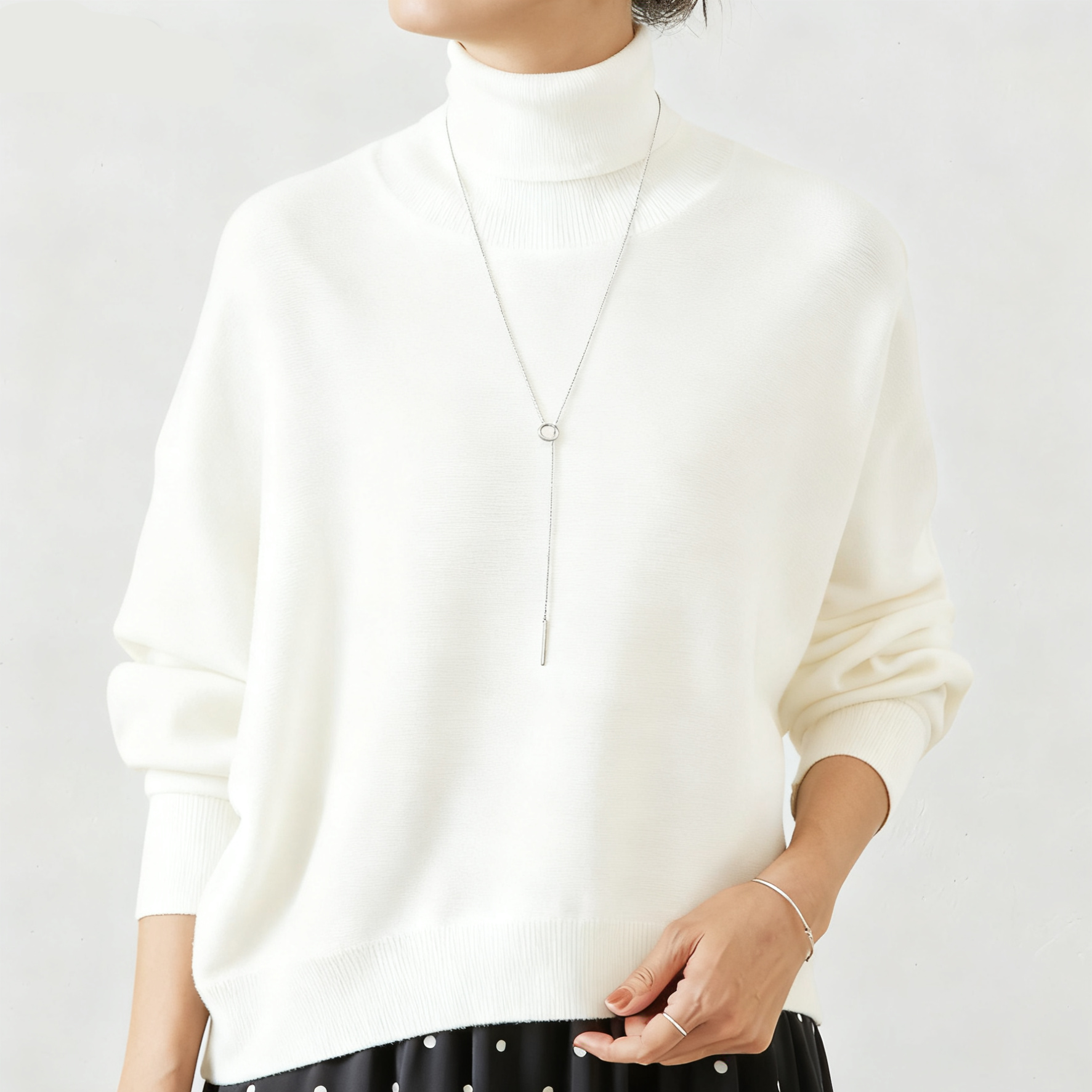 タートルネック ドルマンスリーブ 無地 ニット