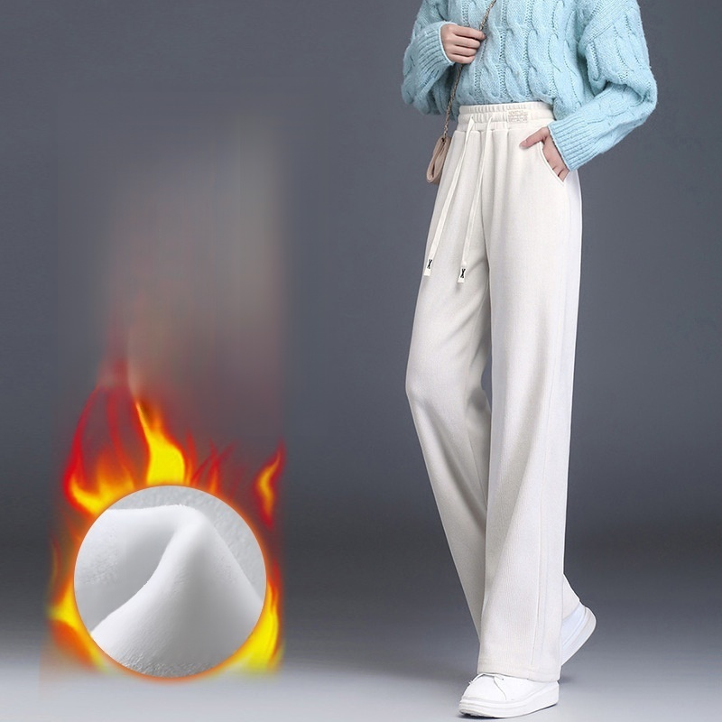 【裏起毛なし/裏起毛あり】柔らかい 無地 ストレート ワイドパンツ