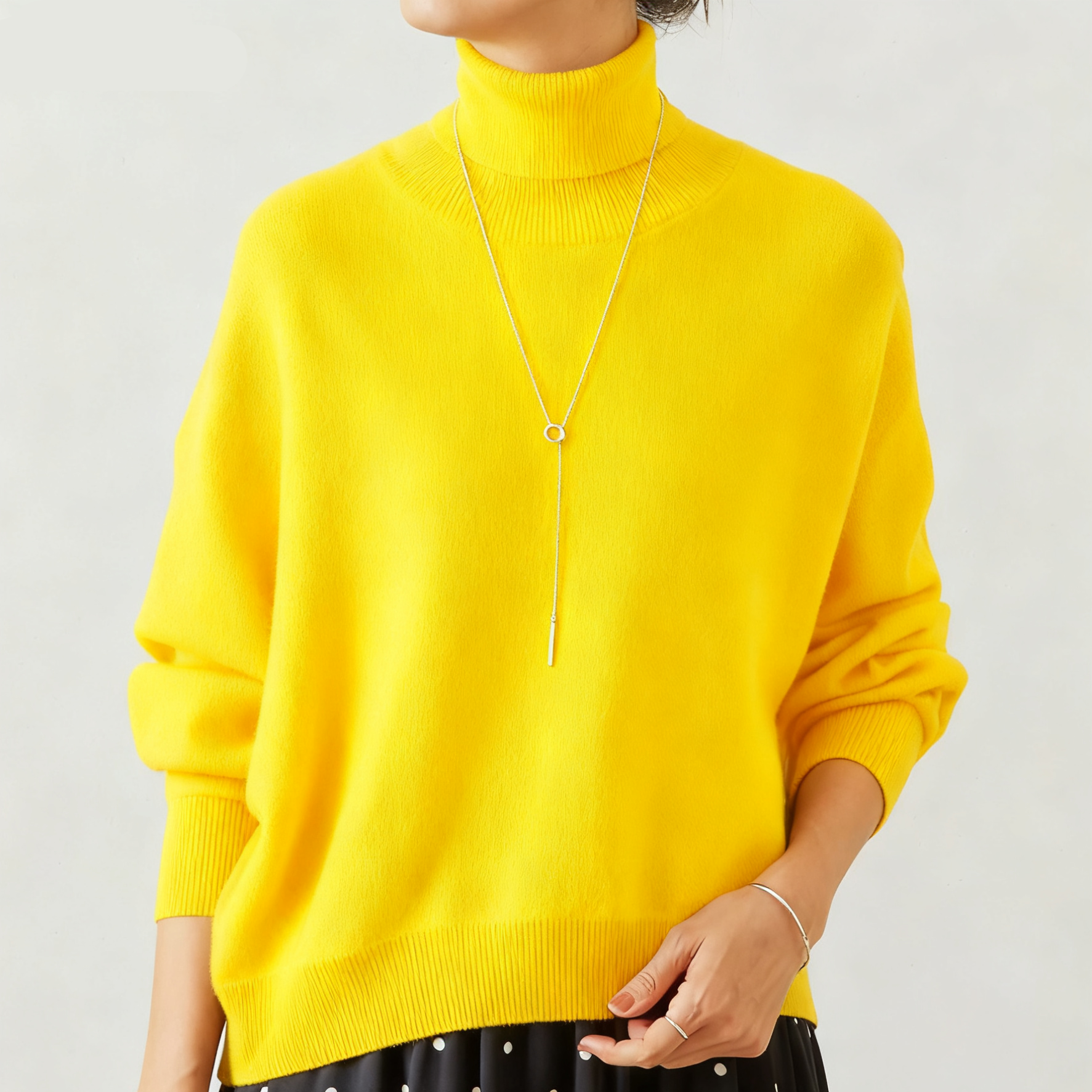 タートルネック ドルマンスリーブ 無地 ニット