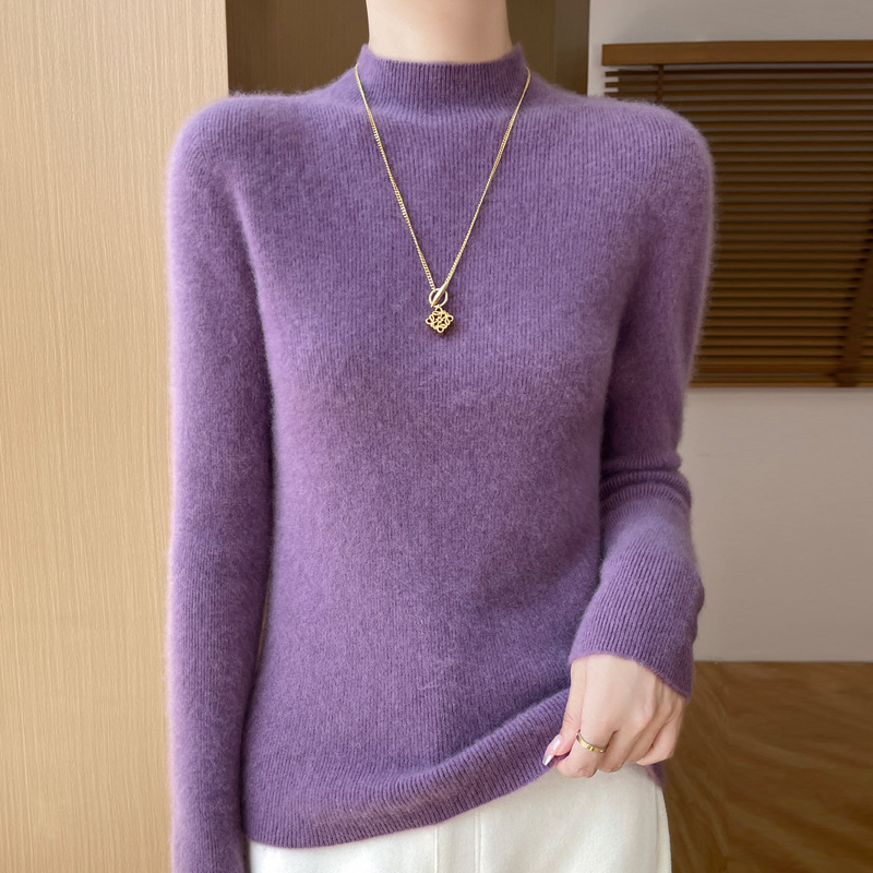 着回し可能 レディース  ハイネック 無地 ウール ニット