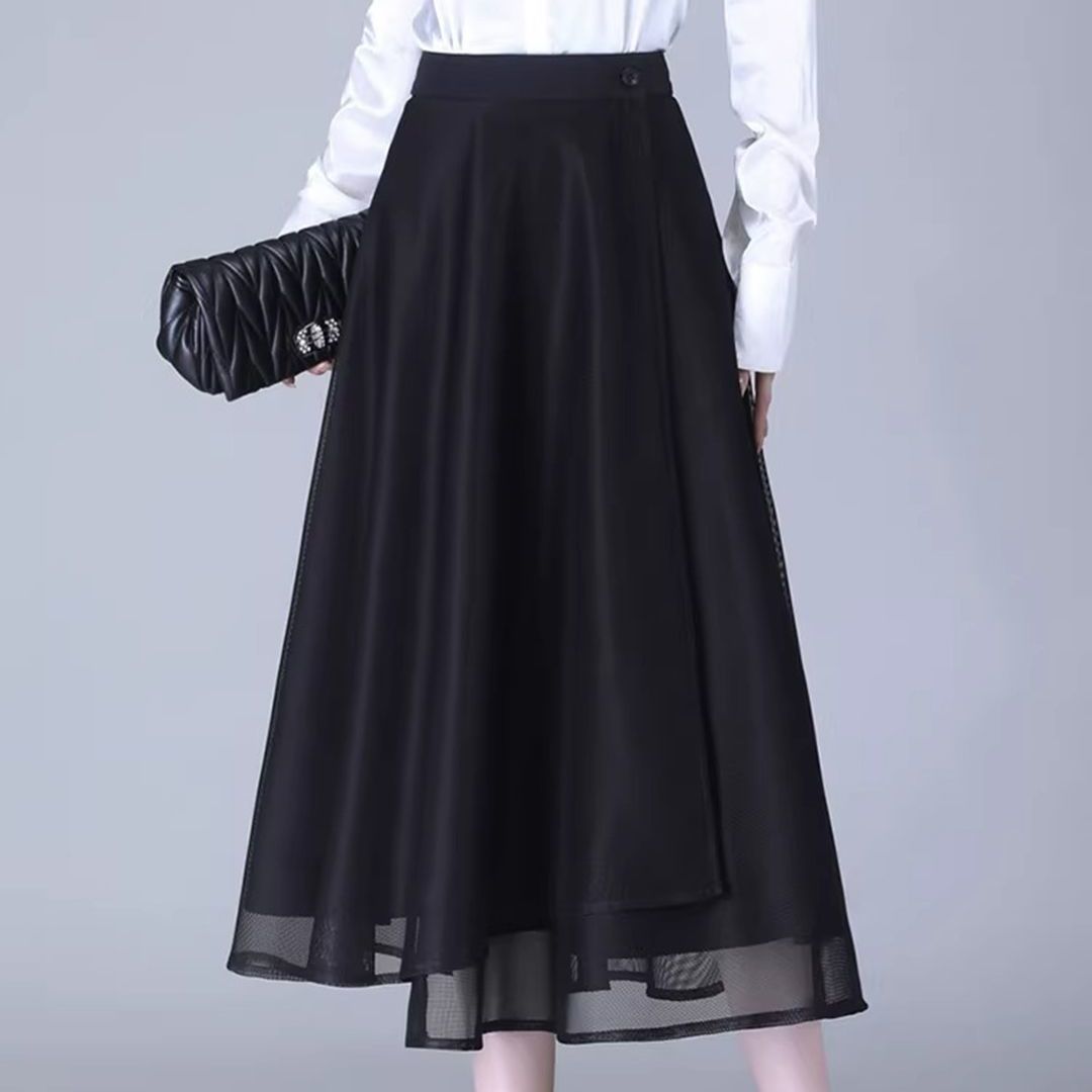 落ち感の良い チュール カジュアル ハイウエスト シンプル スカート