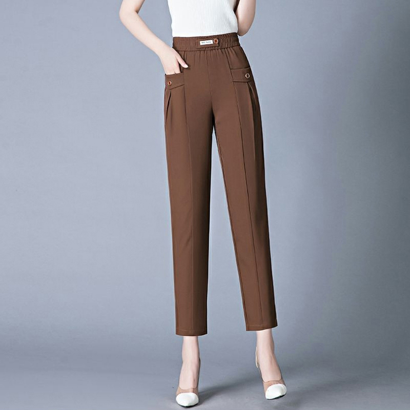 無地 ハイウエスト エレガント カジュアルパンツ