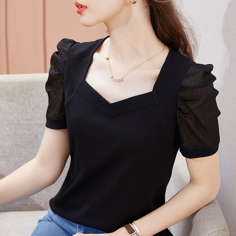 レディース 無地 パフスリーブ Tシャツ