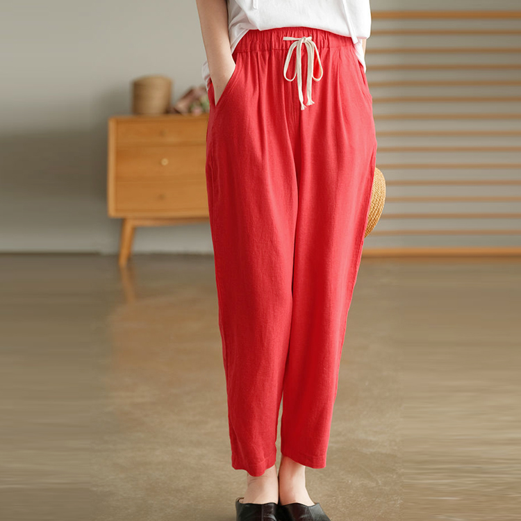 ロング丈 ハイウエスト レギュラー丈 Vネック 無地 カジュアル   シンプル パンツ