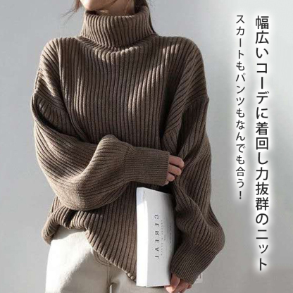 保温性 贅肉カバー 無地 ハイネック 通気性 快適 ニット