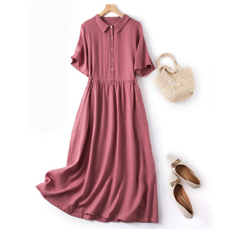 無地 カジュアル レトロ シンプル 綿麻 ワンピース