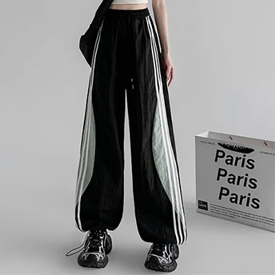 スポーツ 無地 ハイウエスト レギュラー丈 ワイドパンツ