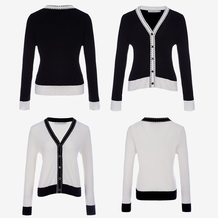 配色 ボタン付き ニット カーディガン