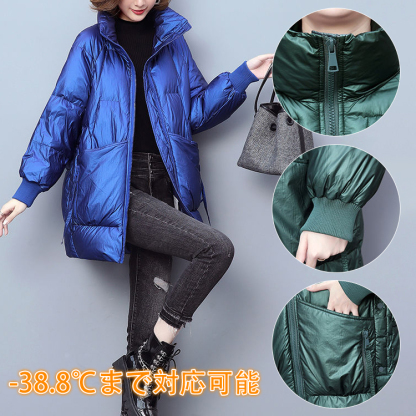 絶対細く見え 無地 スタンドカラー ダウンコート