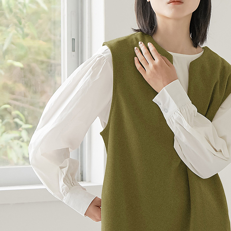 Vネック 袖なし ベスト式 無地 シンプル カジュアルワンピース